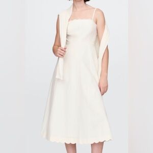 GAP NWOT Linen-Blend Scalloped Midi Dress, New Off White, Women’s Size Large